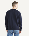 Back view of model wearing Navy Blazer Crewneck Sweatshirt,  Regular Fit.