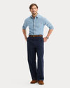 View of model wearing Navy Blazer Eighty-Six Original Chino Pants, Loose Fit.