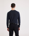 Back view of model wearing Navy Blazer Men's Regular Fit Crewneck Sweater.