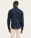 Back view of model wearing Navy Blazer Men's Slim Fit Casual Shirt.