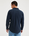 Back view of model wearing Navy Blazer Men's Slim Fit Icon Button Up Shirt.