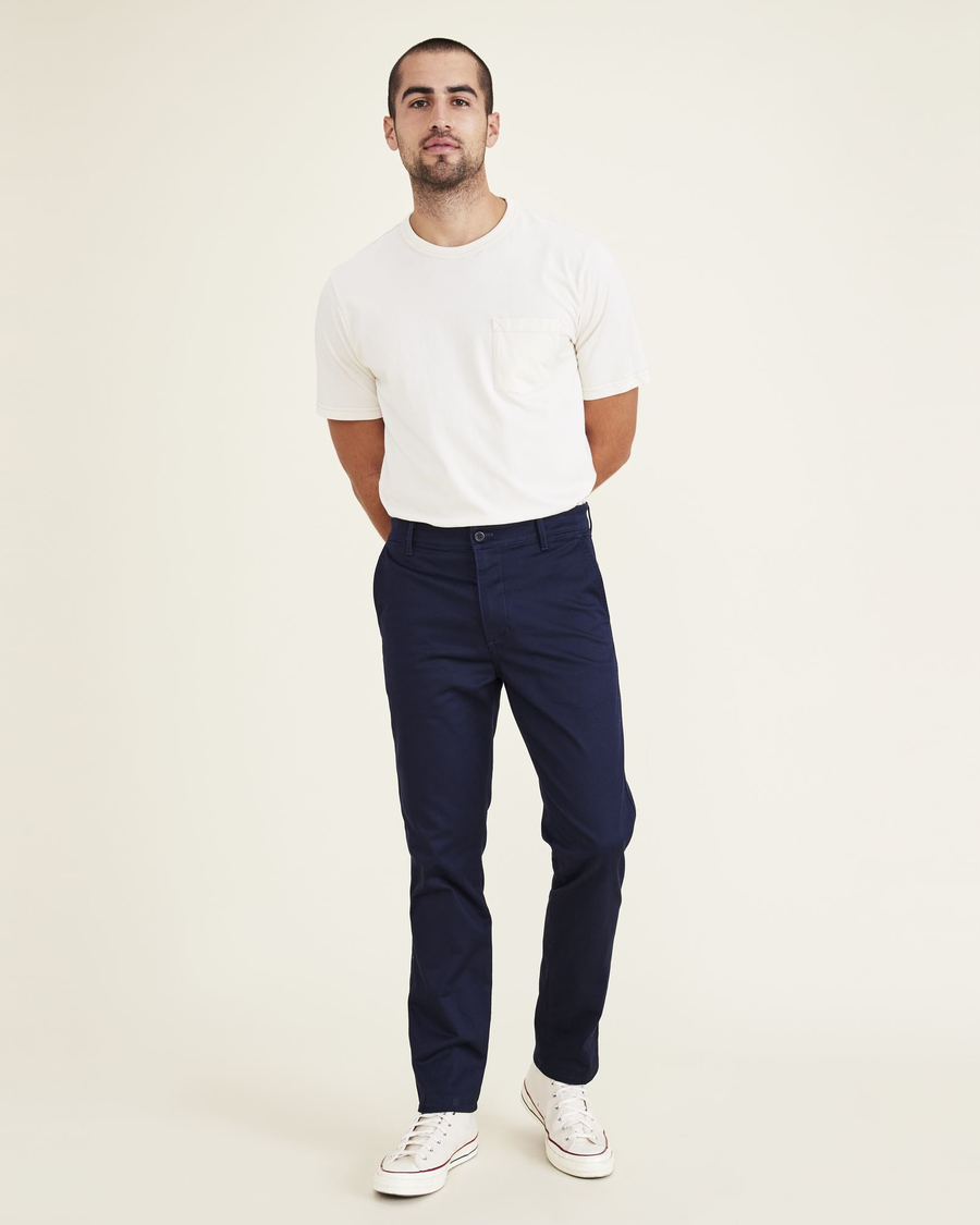 Front view of model wearing Navy Blazer Men's Slim Fit Original Chino Pants.