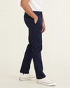 Side view of model wearing Navy Blazer Men's Slim Fit Original Chino Pants.