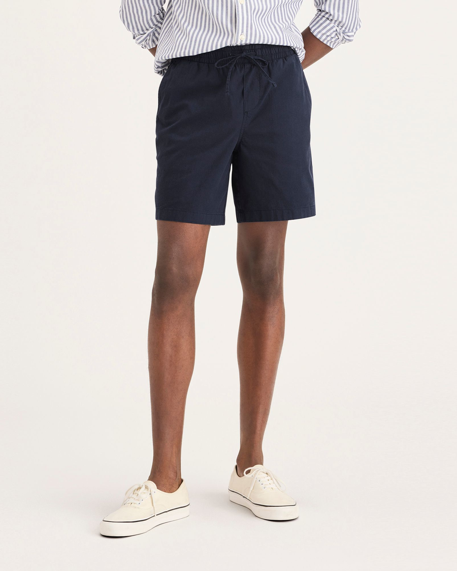 Front view of model wearing Navy Blazer Men's Straight Fit Ultimate Pull-On Short.