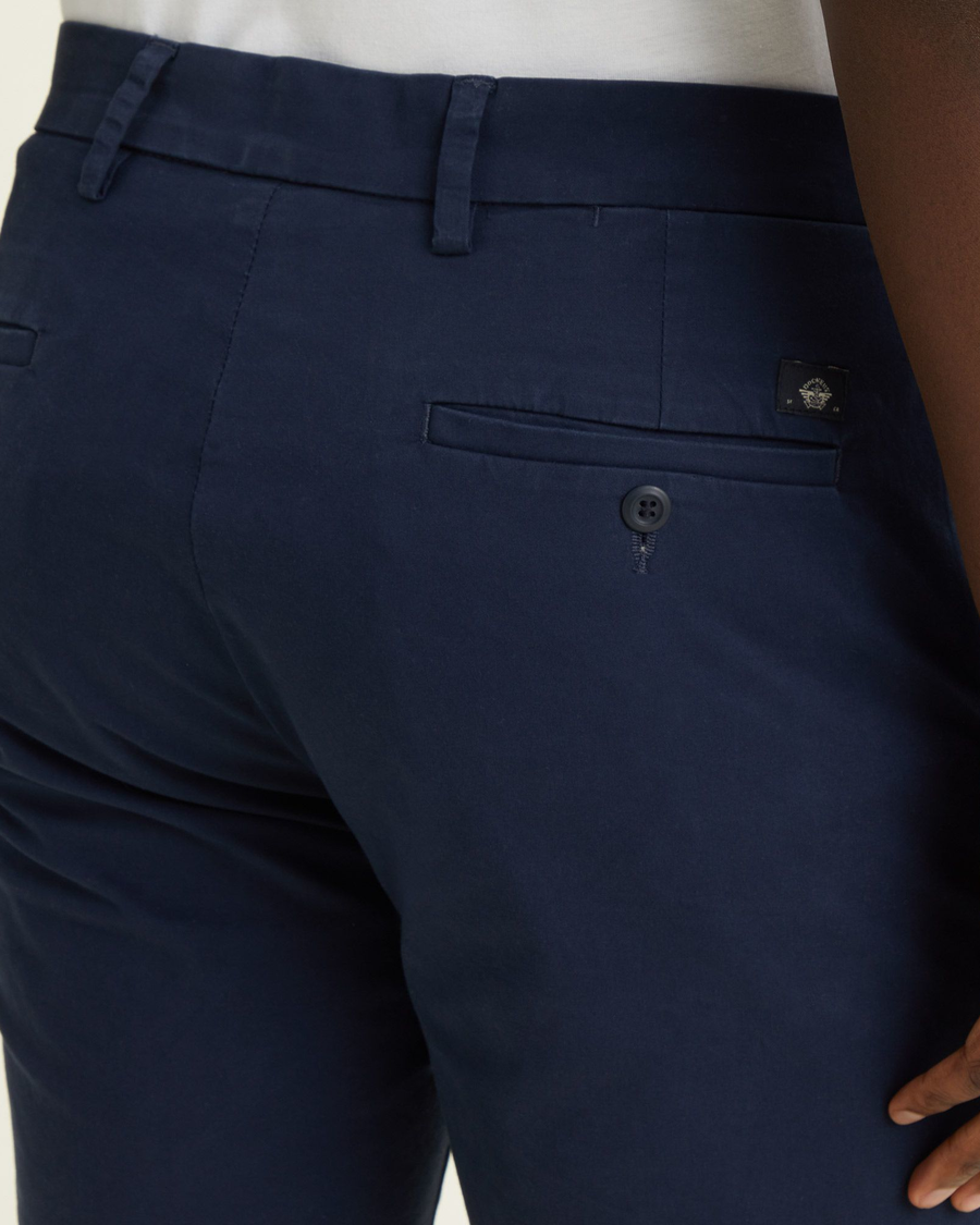 View of model wearing Navy Blazer Men's Supreme Flex Modern Chino Short.