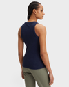 Back view of model wearing Navy Blazer Rib Tank with Lofi Knit, Slim Fit.