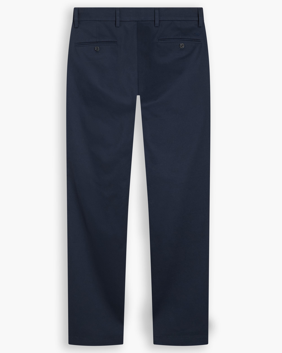 View of model wearing Navy Blazer Signature Iron Free Khakis, Skinny Fit with Stain Defender®.