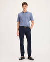 Front view of model wearing Navy Blazer Signature Iron Free Khakis, Skinny Fit with Stain Defender®.