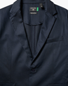 View of model wearing Navy Blazer Signature Refined Blazer, Regular Fit.