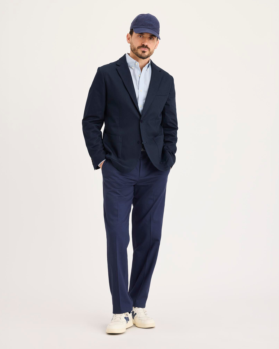 Front view of model wearing Navy Blazer Signature Refined Blazer, Regular Fit.