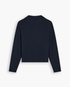 View of model wearing Navy Blazer Sweater Polo, Relaxed Fit.