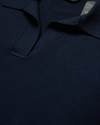 View of model wearing Navy Blazer Sweater Polo, Relaxed Fit.
