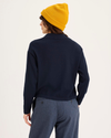 Back view of model wearing Navy Blazer Sweater Polo, Relaxed Fit.
