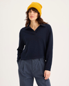 Front view of model wearing Navy Blazer Sweater Polo, Relaxed Fit.