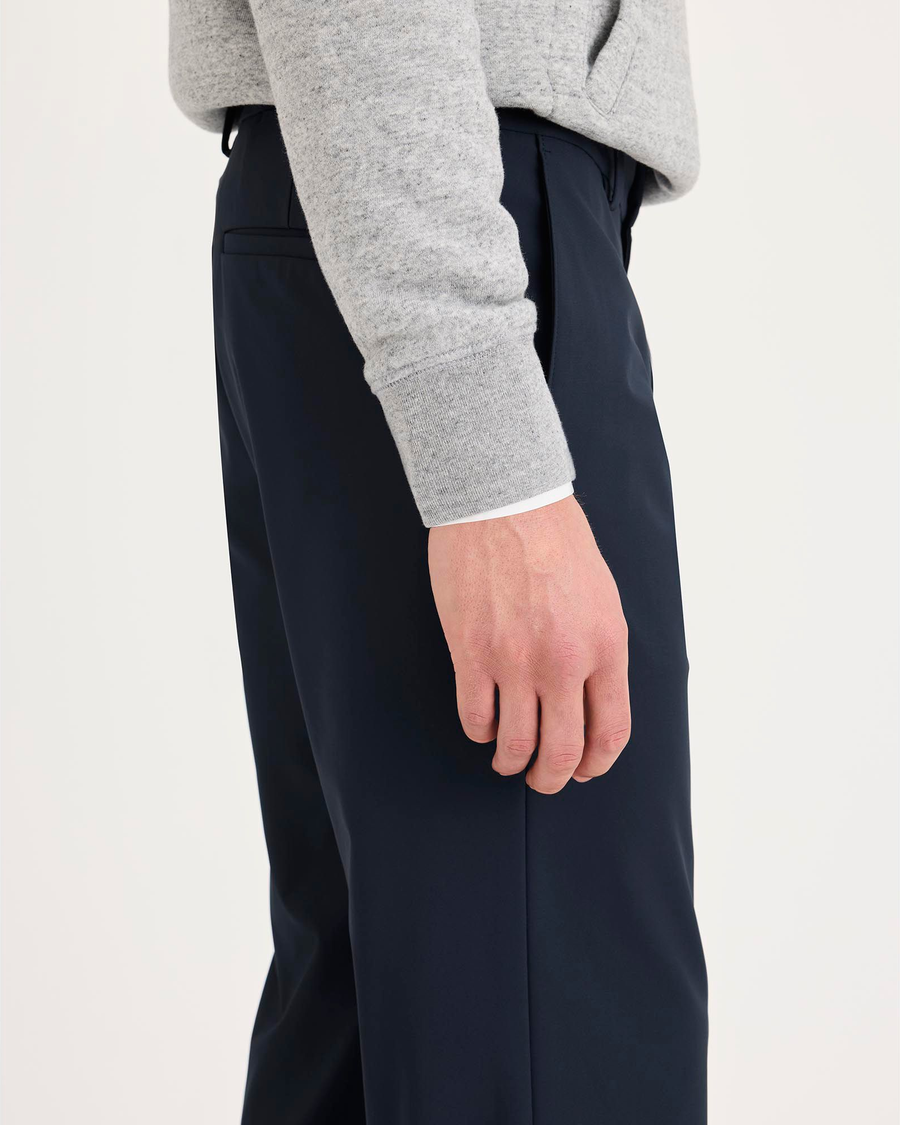 Side view of model wearing Navy Go Airweave Chino, Straight Fit.