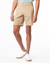 Front view of model wearing New British Khaki Men's Straight Fit Ultimate Shorts.