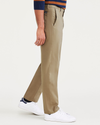 Side view of model wearing New British Khaki Signature Iron Free Khakis, Creased, Straight Fit with Stain Defender®.