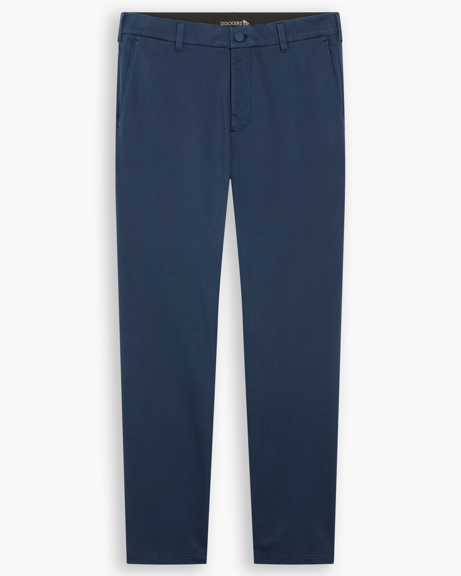 View of model wearing Ocean Blue Go Activeflex Chino, Skinny Fit.