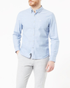 Front view of model wearing Oxford Delft Men's Slim Fit 2 Button Collar Shirt.