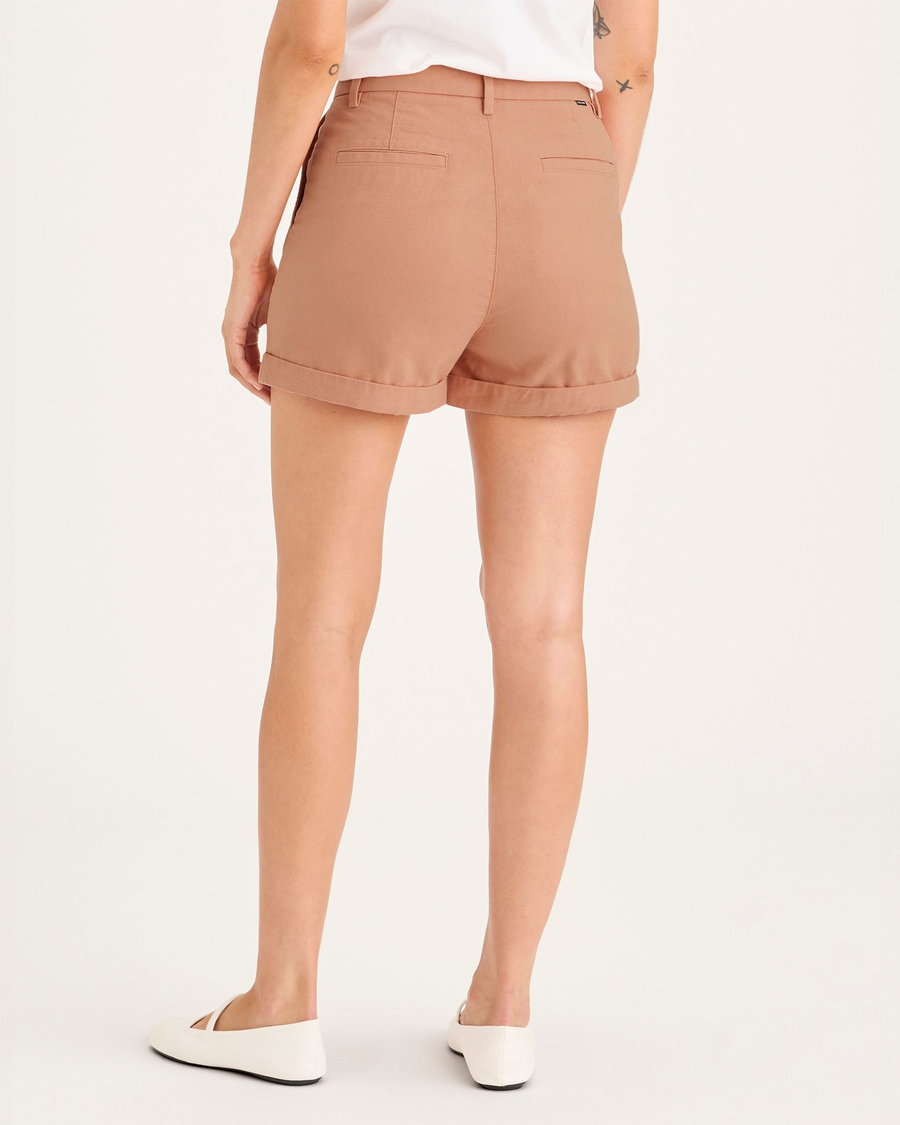 Back view of model wearing Peach Bloom Women's Original Chino Shorts.