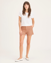 Front view of model wearing Peach Bloom Women's Original Chino Shorts.