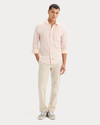 View of model wearing Peach Blush Ultimate Shirt, Regular Fit.