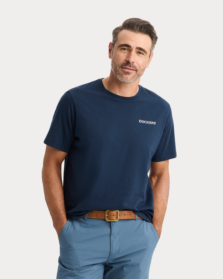 View of model wearing Pembroke Graphic Tee, Regular Fit.