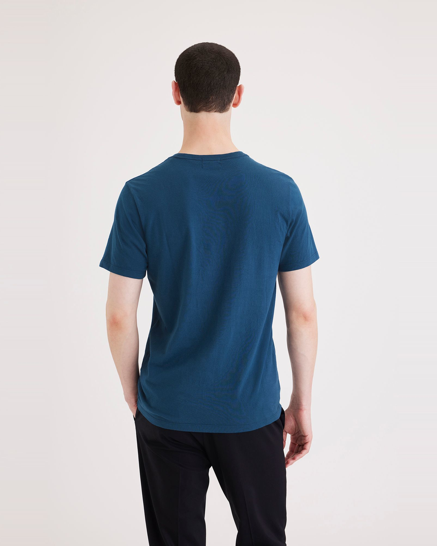 Back view of model wearing Poseidon Men's Slim Fit Logo Tee.