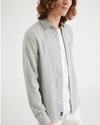 View of model wearing Rock Grey Heather Men's Slim Fit Icon Button Up Shirt.