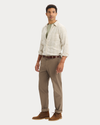 View of model wearing Sahara Khaki Icon Button Up Shirt, Slim Fit.