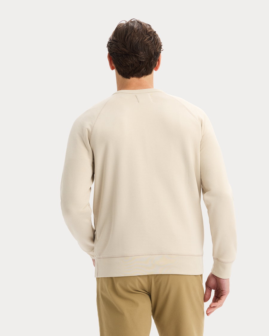 View of model wearing Sahara Khaki Icon Crewneck Sweatshirt, Regular Fit.