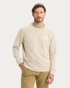 Front view of model wearing Sahara Khaki Icon Crewneck Sweatshirt, Regular Fit.
