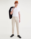 View of model wearing Sahara Khaki Men's Slim Fit Smart 360 Flex California Chino Pants.