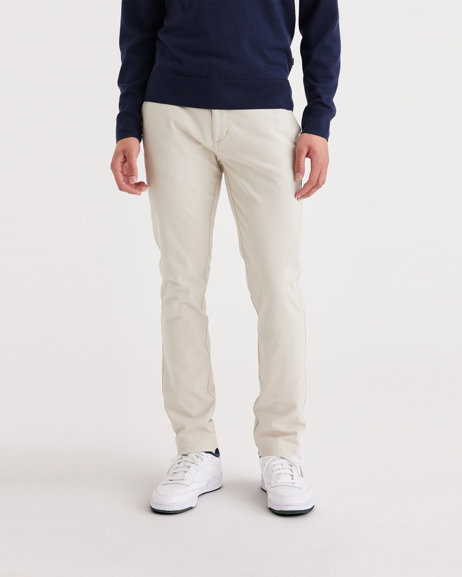 Front view of model wearing Sahara Khaki Men's Smart 360 Flex Ultimate Chino.
