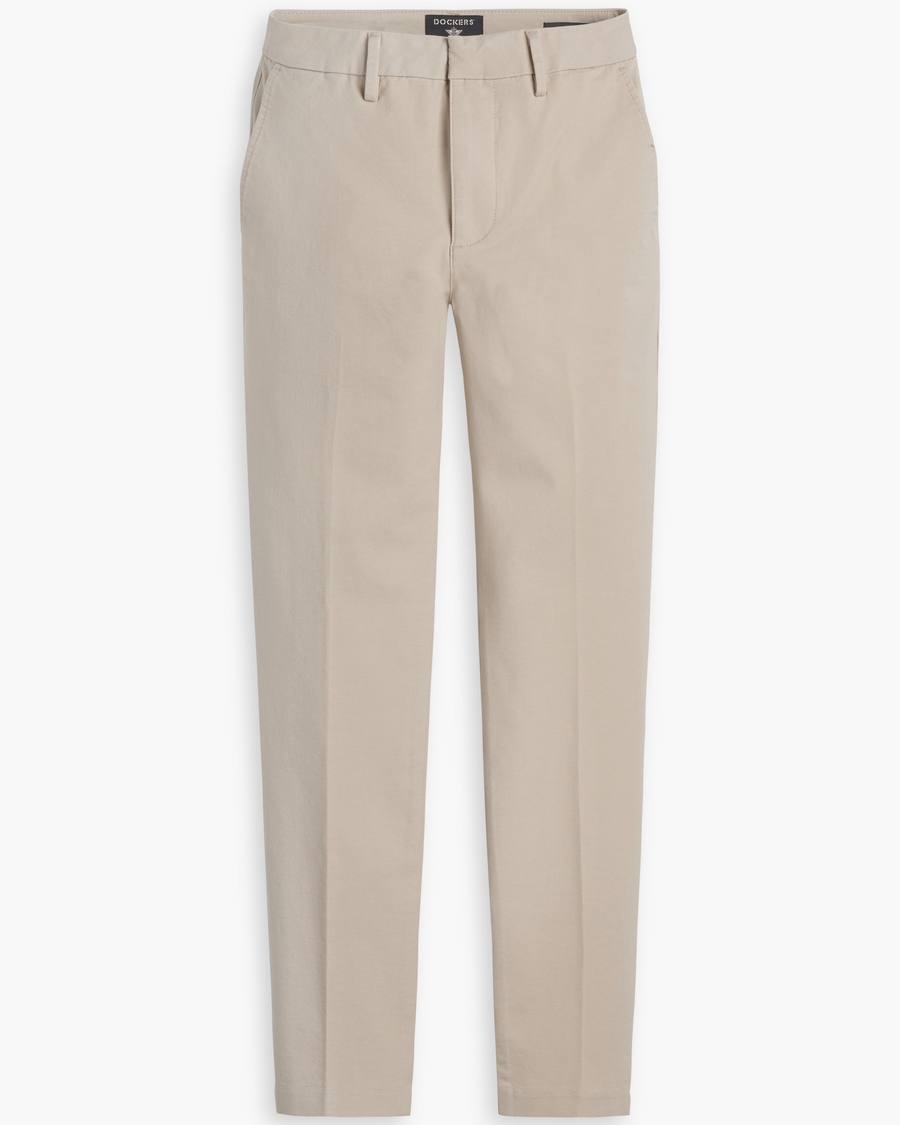 View of model wearing Sahara Khaki Mid-Rise Collins Trouser with Sculpt, Slim Fit.