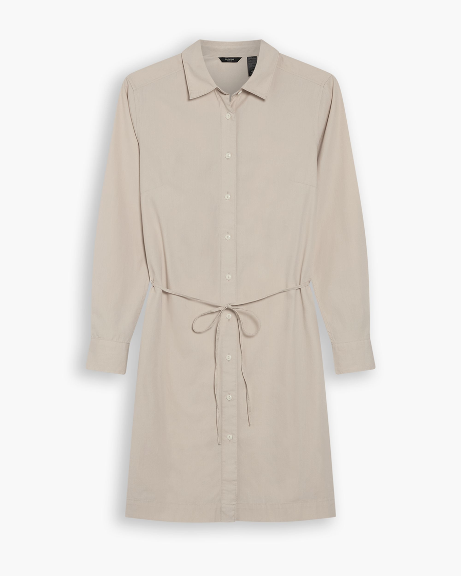 View of model wearing Sahara Khaki Midi Shirt Dress, Regular Fit.