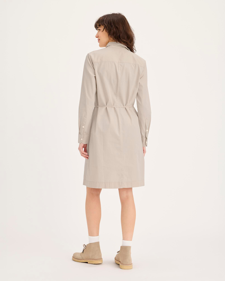 Back view of model wearing Sahara Khaki Midi Shirt Dress, Regular Fit.