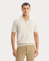 Front view of model wearing Sahara Khaki Sweater Polo, Regular Fit.