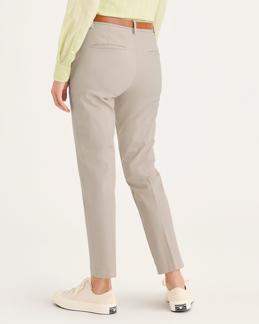 Back view of model wearing Sahara Khaki Women's Mid-Rise Slim Collins Trouser with Sculpt.