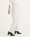 Side view of model wearing Sahara Khaki Women's Straight Fit Original Pleated High Wide Khaki Pants.