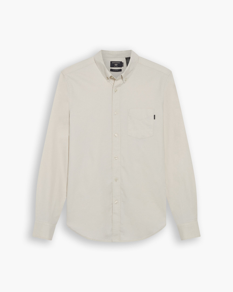 View of model wearing Silver Birch Oxford Shirt, Slim Fit.