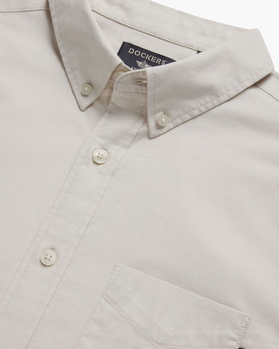 View of model wearing Silver Birch Oxford Shirt, Slim Fit.