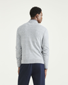 Back view of model wearing Smokestack Heather Men's Regular Fit Crewneck Sweater.