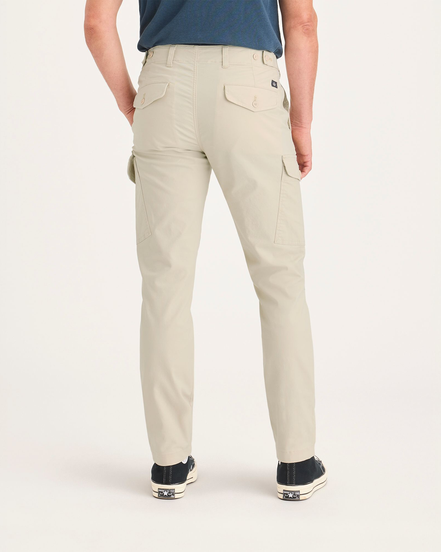 Back view of model wearing Summer Earth Men's Slim Tapered Fit Cargo Pants.