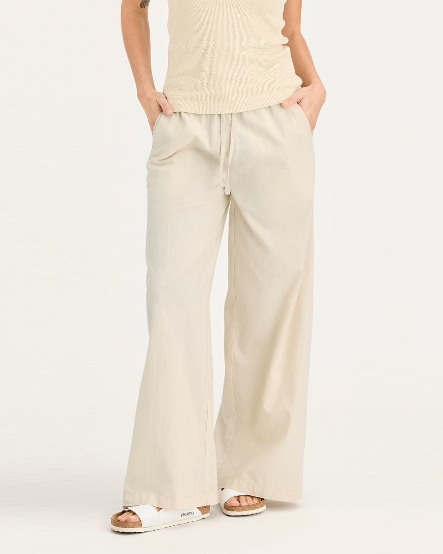 Front view of model wearing Summer Earth Women's Drawstring Pants.