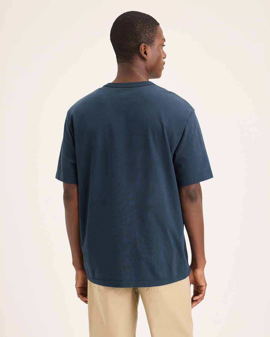 Back view of model wearing Sunflowers Stratified Sea Men's Relaxed Fit Eighty-Six Crewneck Fit.