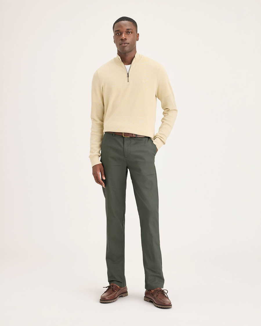 Front view of model wearing Tea Leaf Crafted Khaki Pants, Slim Fit.