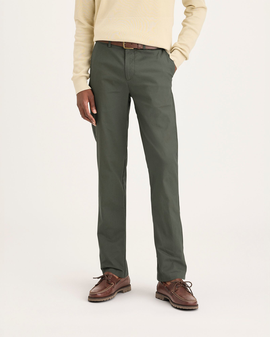 Front view of model wearing Tea Leaf Crafted Khaki Pants, Slim Fit.