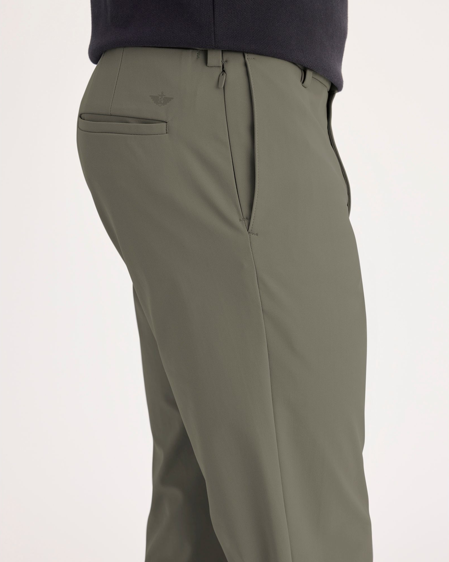 Side view of model wearing Tea Leaf Go Chino, Slim Fit with Airweave.