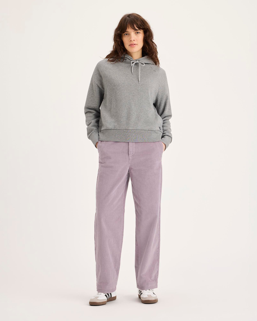 Front view of model wearing Toadstool Blake Chino Pants, High Straight.